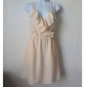 BCBGeneration Light Peach V-Neck Ruffle Dress Women XXS Strappy Elastic Waist